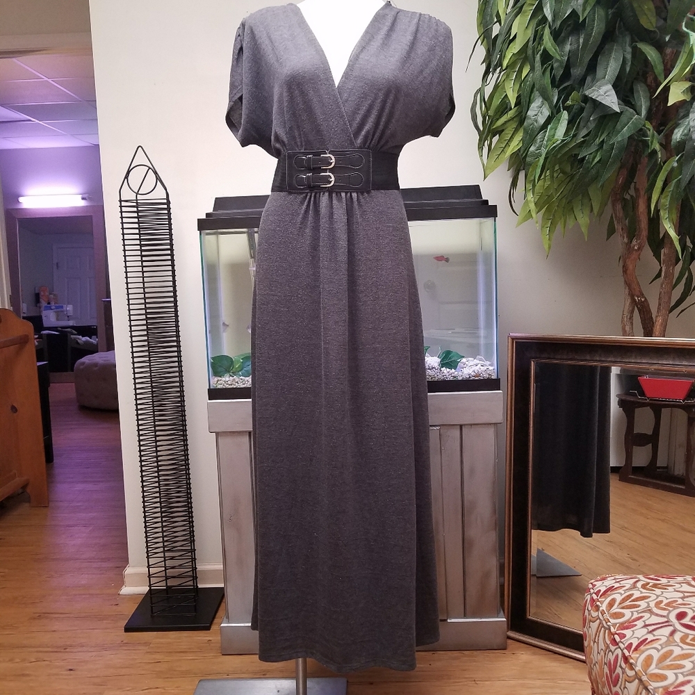 Delirious LA gray long maxi belted dress